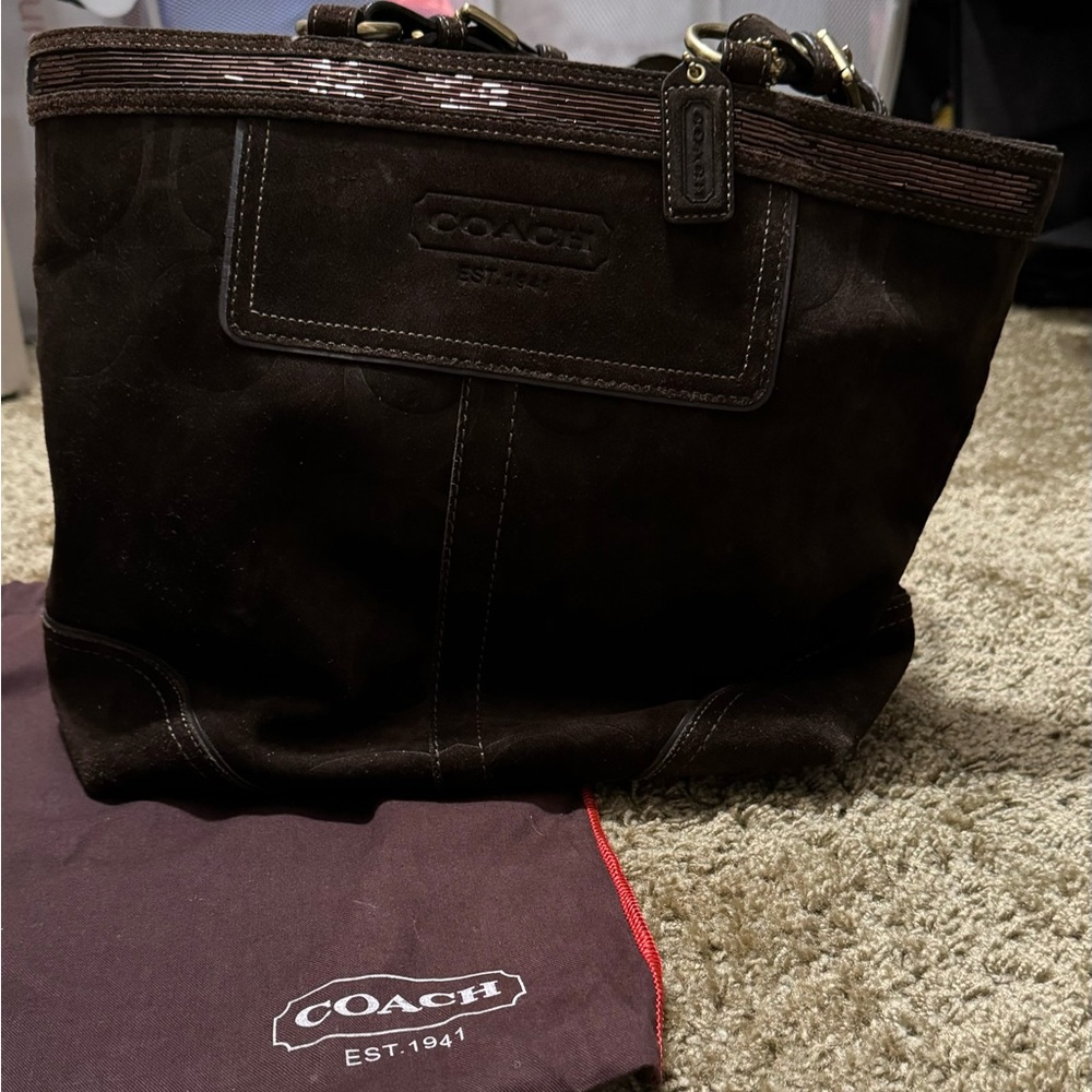 Dark brown suede Coach bag
